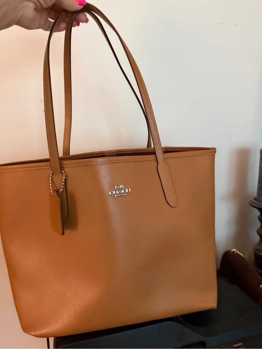 Coach Cognac Pebbled Tote with Logo EUC